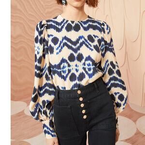 Ulla Johnson Lilliana Tie Dye Print Bishop Sleeve Blouse in Nimbus size 0